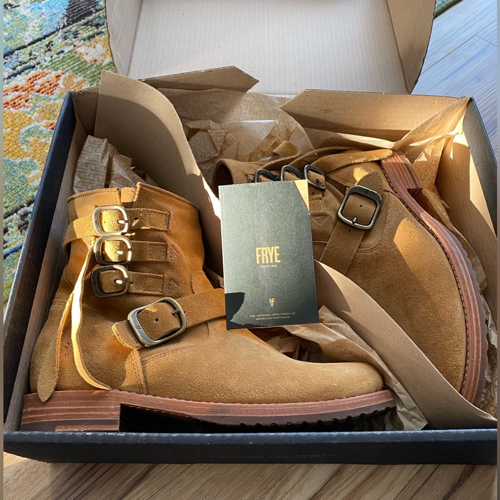 FRYE Veronica Strap tan suede booties size 8
